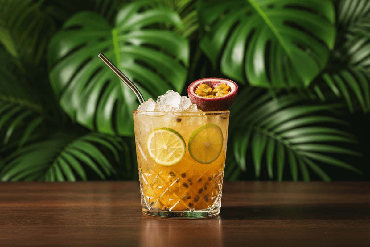 Moderne Caipirinha-Variante: Maracuja-Caipi mit brasilianischem Cachaça - Vicios-Brasileiros